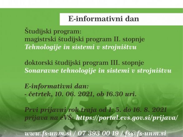 Vabljeni na e-informativni dan za magistrski in doktorski študij - 10.6.2021