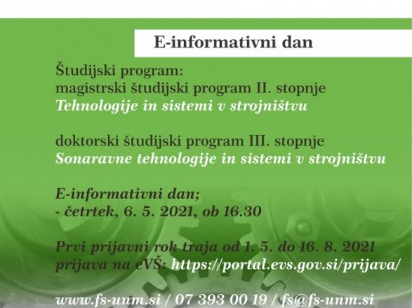 Vabljeni na e-informativni dan za magistrski in doktorski študij - 6.5.2021