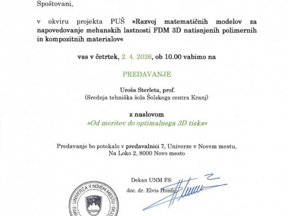 Vabilo na predavanje z naslovom »Od meritev do optimalnega 3D tiska«