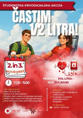Študentska krvodajalska akcija - 2. in 3. 11. 2026